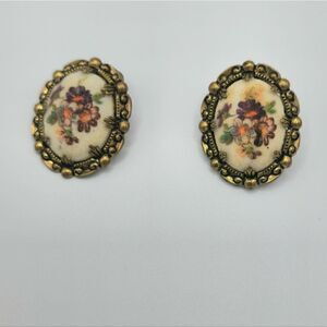 West Germany sugared floral cameo earrings